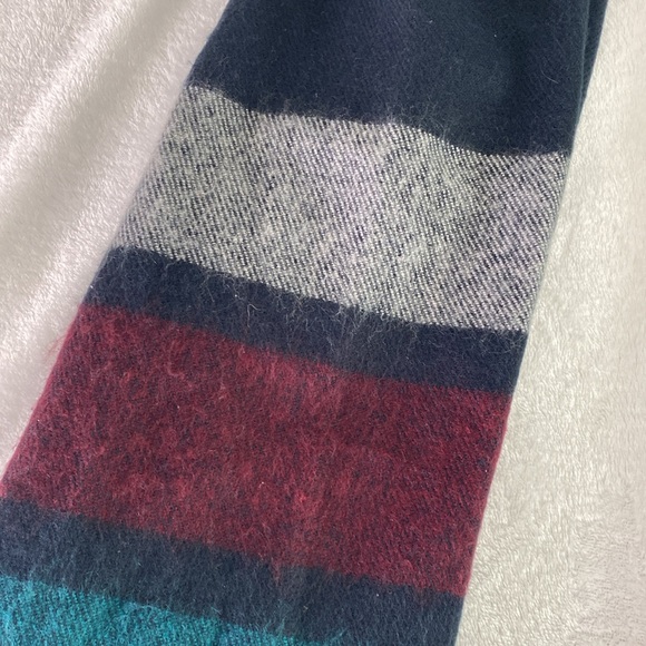 Wide colour black navy, green, and red fringe scarf - Picture 6 of 16